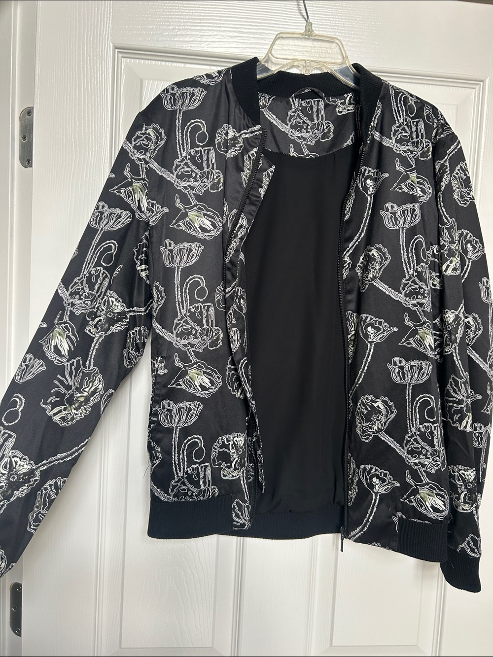 Topman men’s Black Floral-Outline Bomber Jacket